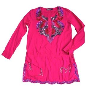 Antik Batik ‘Tanger Djellabah’ Embellished Sequin Bead Tunic Dress in Fuchsia XS